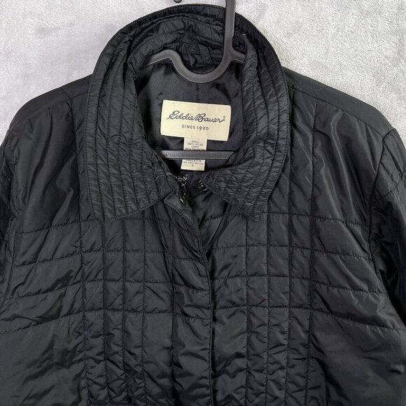 Eddie Bauer Quilted Jacket Women's Large Black Full Zip Winter Coat READ - Picture 2 of 16